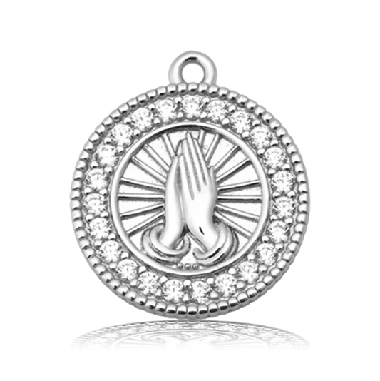 Aqua Agate Gemstone Bracelet with Prayers CZ Sterling Silver Charm