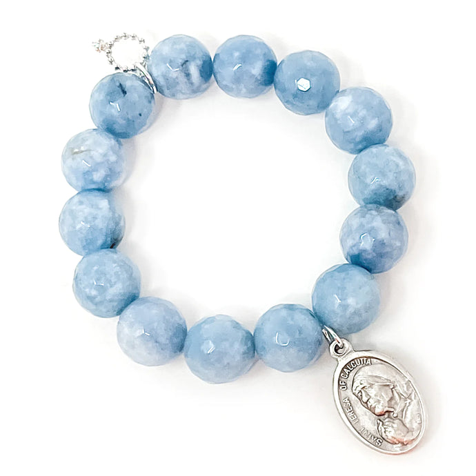Faceted Angel Wing Agate with Saint Mother Teresa-Patron Saint of World Youth Day & Charity