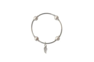 Smaller Bead White Pearl Blessing Bracelet With Angel Wing.