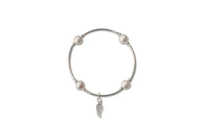 Smaller Bead White Pearl Blessing Bracelet With Angel Wing.