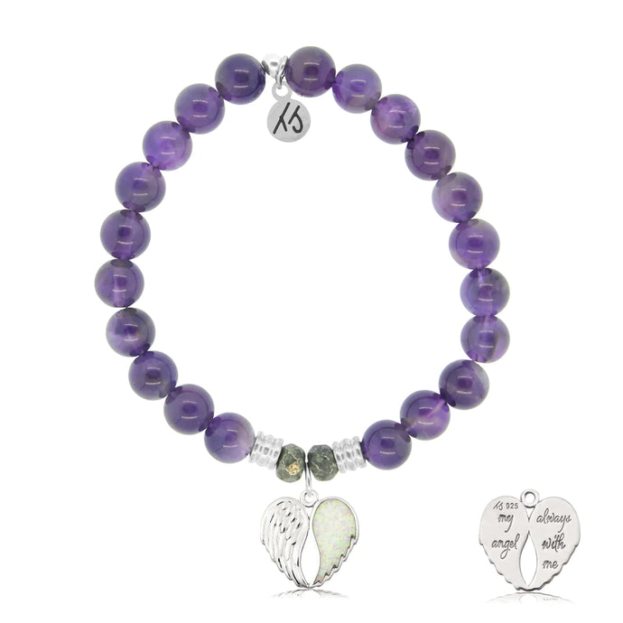 Amethyst Stone Bracelet with My Angel Sterling Silver Charm