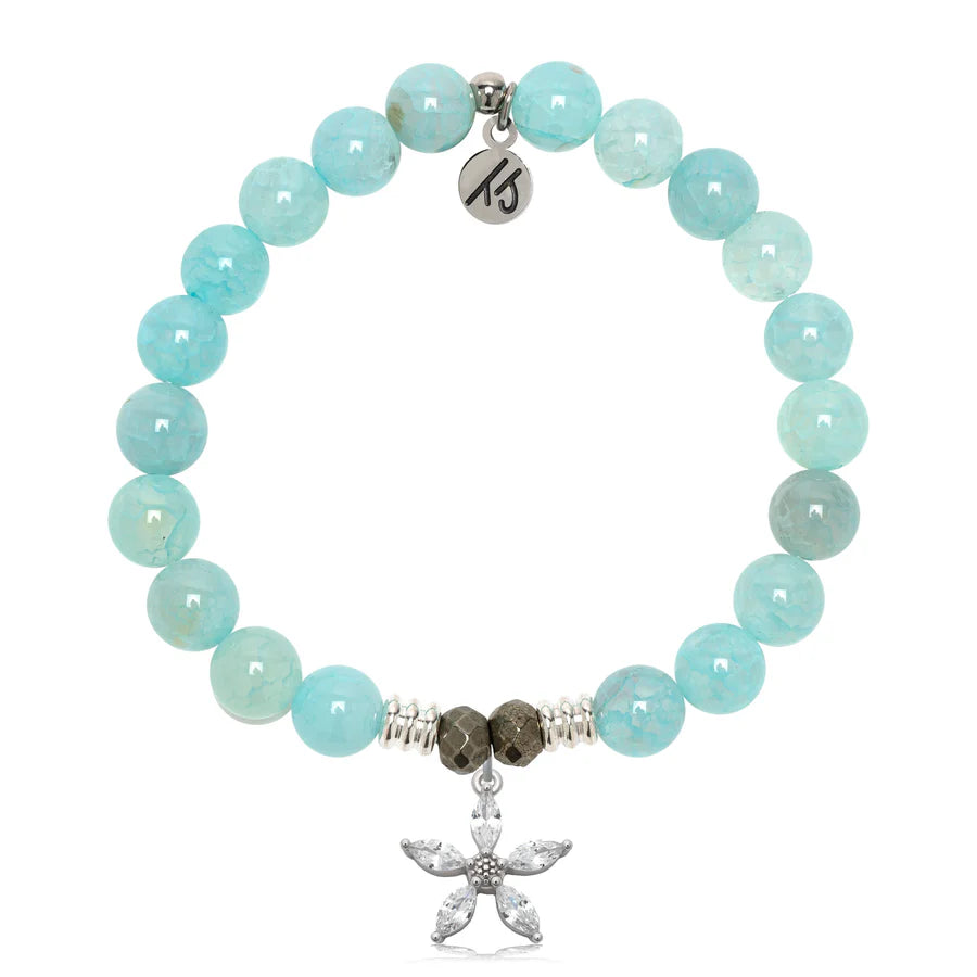 Aqua Fire Agate Gemstone Bracelet with Renewal Sterling Silver Charm