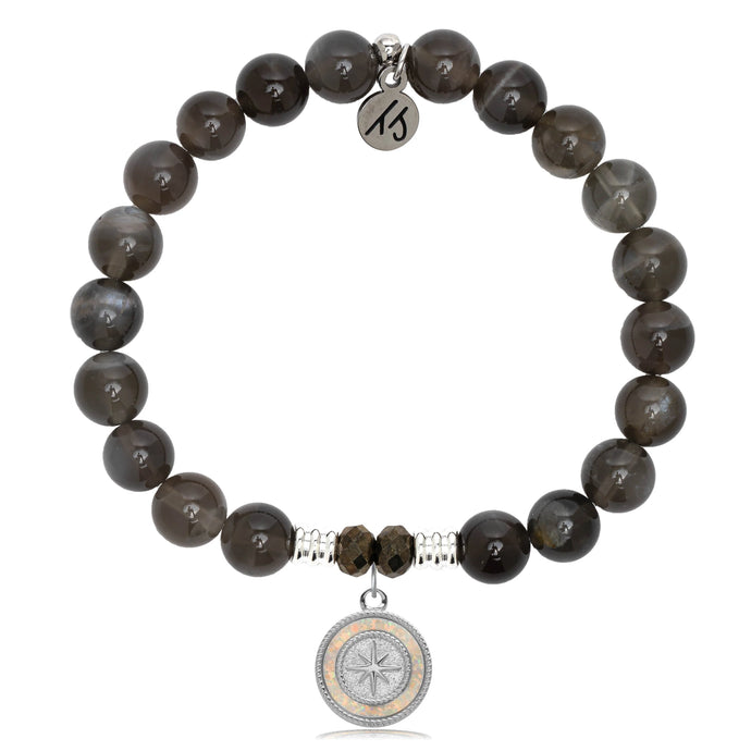 Black Moonstone Gemstone Bracelet with North Star Sterling Silver Charm