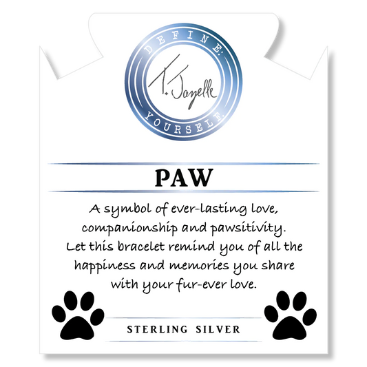 Denim Blue Agate Gemstone Bracelet with Paw CZ Sterling Silver Charm