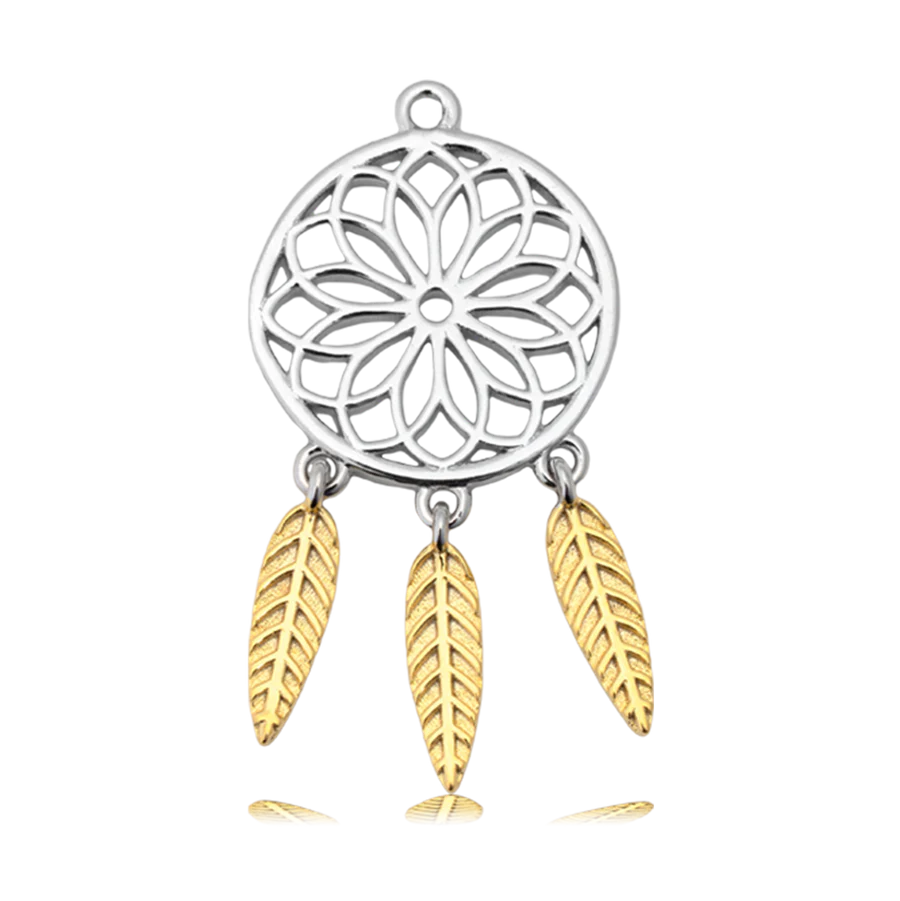 Blue Gold Agate Gemstone Bracelet with Dream Catcher Sterling Silver Charm