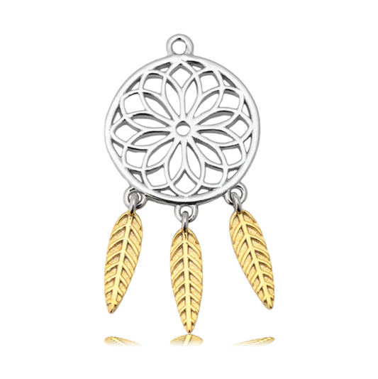 Blue Gold Agate Gemstone Bracelet with Dream Catcher Sterling Silver Charm