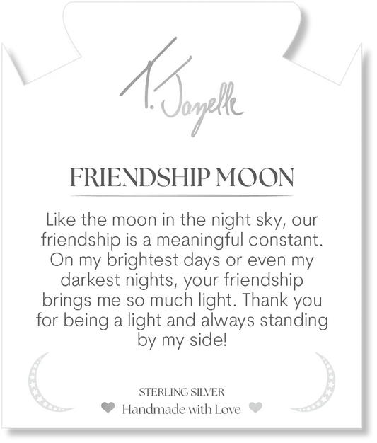 Blue Silver Agate Gemstone Bracelet with Friendship Moon Sterling Silver Charm