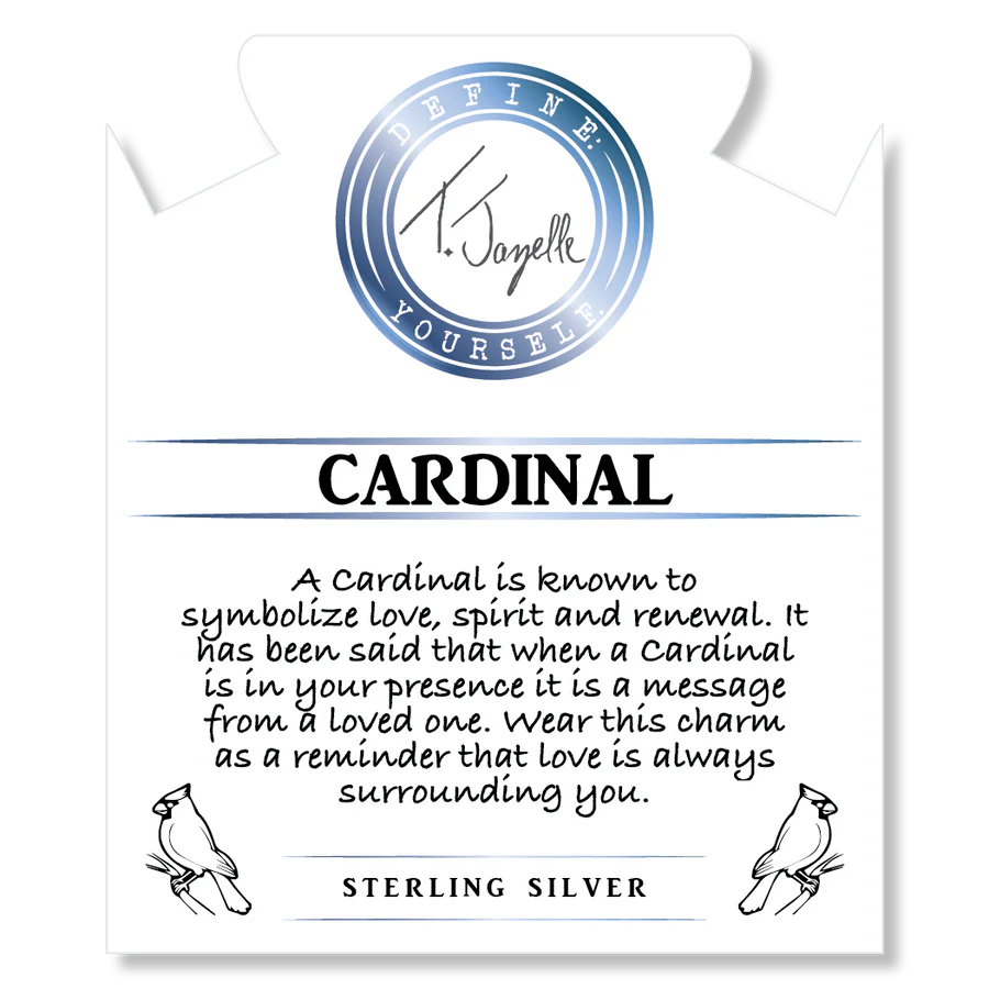 White Cats Eye Gemstone Bracelet with Garnet Cardinal CZ Sterling Silver Charm