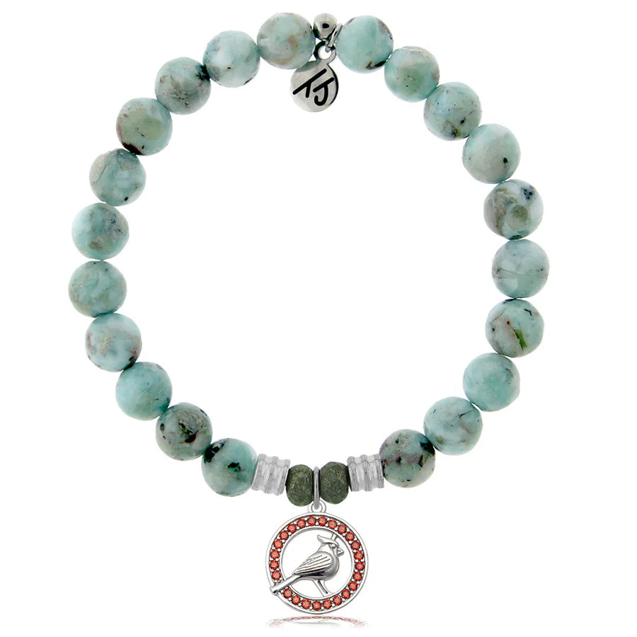 Larimar Gemstone Bracelet with Garnet Cardinal CZ Sterling Silver Charm
