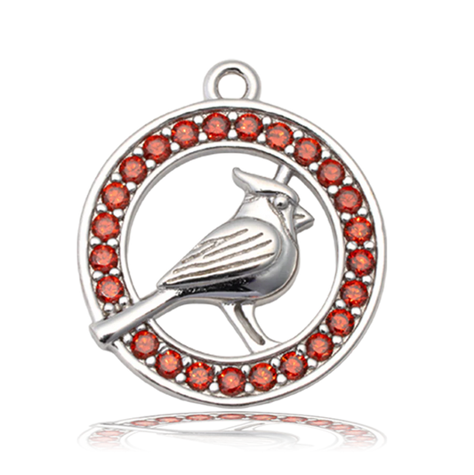 White Cats Eye Gemstone Bracelet with Garnet Cardinal CZ Sterling Silver Charm