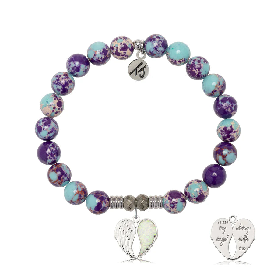 Purple Blue Jasper Gemstone Bracelet with My Angel Sterling Silver Charm