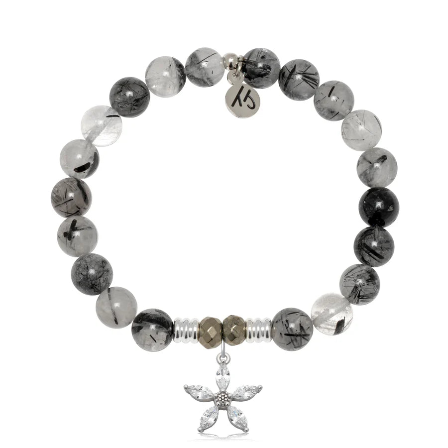 Rutilated Quartz Gemstone Bracelet with Renewal Sterling Silver Charm