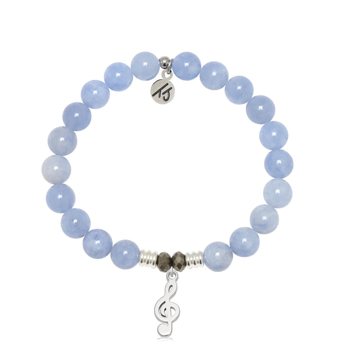 Sky Blue Jade Gemstone Bracelet with Music Note Sterling Silver Charm