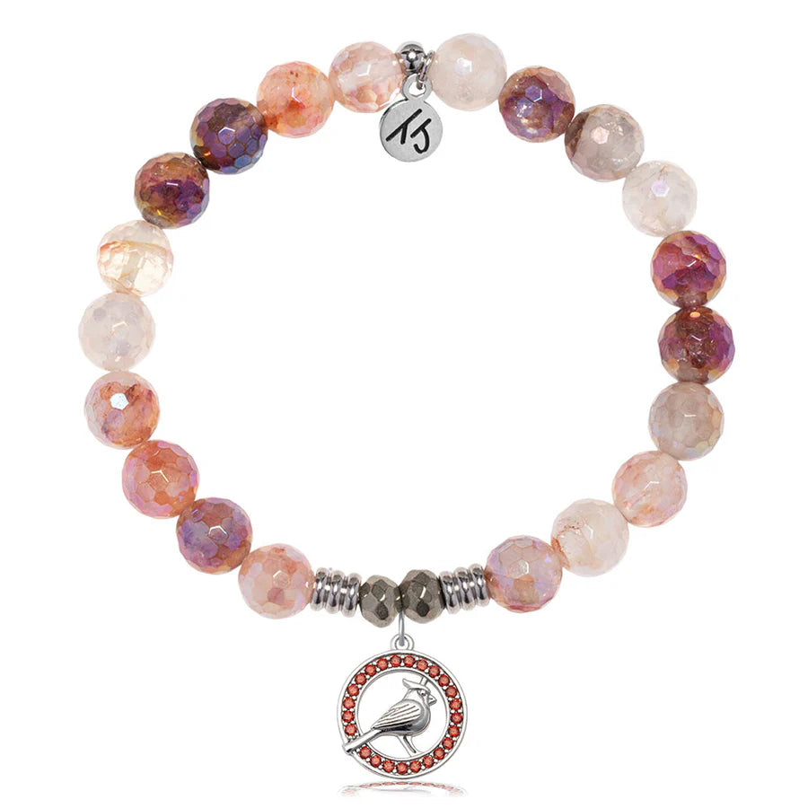 Strawberry Quartz Gemstone Bracelet with Garnet Cardinal CZ Sterling Silver Charm