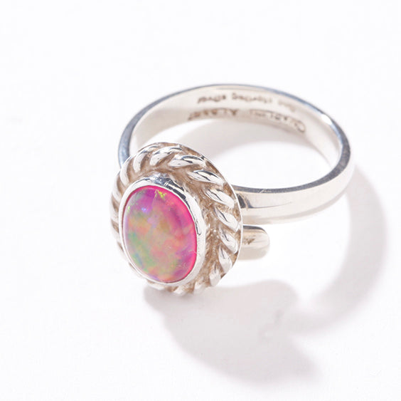STERLING SILVER SYNTHETIC OPAL ADJUSTABLE ROPE RING