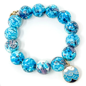 Aqua Blue Watercolor Agate with enameled wave