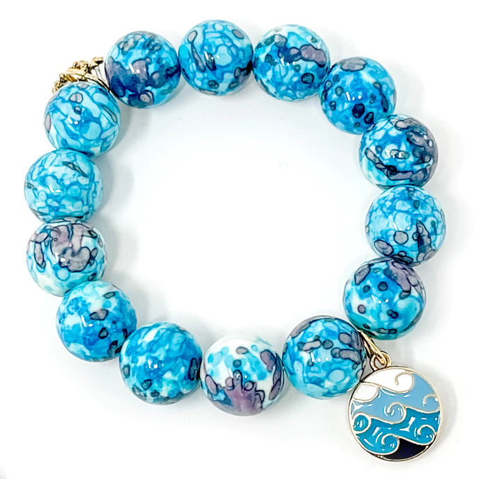 Aqua Blue Watercolor Agate with enameled wave